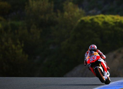 Repsol Honda Team motoGP&#039;s Marc Marquez during a practice session at the Spanish Grand Prix on May 4, 2013