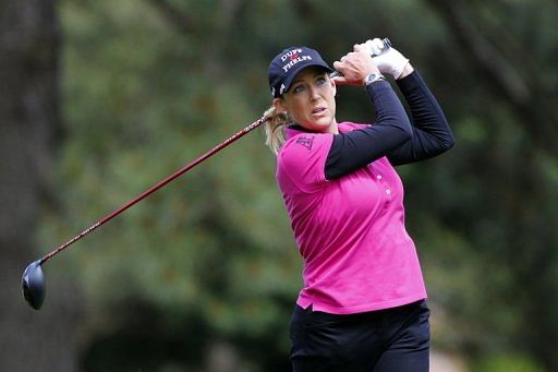 Cristie Kerr hits her tee shot on the seventh hole at Kingsmill Resort on May 4, 2013 in Williamsburg, Virginia