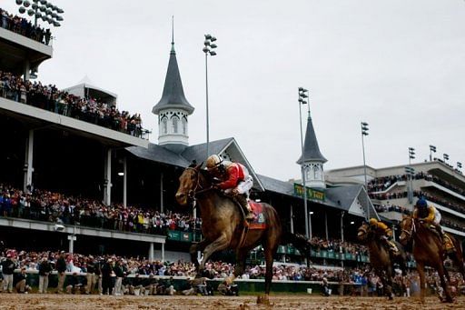 Joel Rosario atop Orb on his way to winning the 139th running of the Kentucky Derby at Churchill Downs on May 4, 2013
