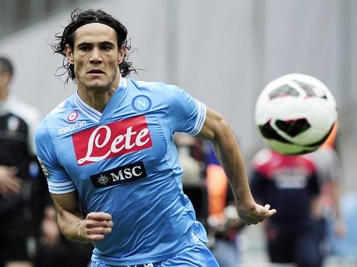 Napoli&#039;s Edinson Cavani during a Serie A match against Cagliari at the San Paolo Stadium in Naples on April 21, 2013