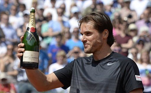 Tommy Haas celebrates after winning the BMW Open final against Philipp Kohlschreiber in Munich, on May 5, 2013