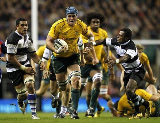 James Horwill (C) is pictured during a match between Australia and Barbarians at Twickenham Stadium on November 26, 2011