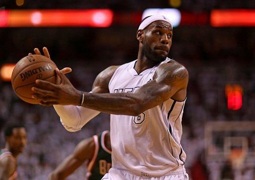 LeBron James of the Miami Heat catches a pass during Game 2 of the Eastern Conference Quarterfinals on April 23, 2013