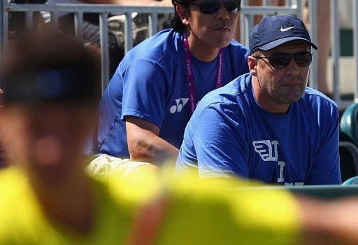 John Tomic, Bernard Tomic&#039;s father and coach, is pictured during a Miami Masters match in Florida on March 24, 2012