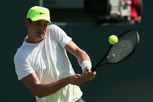 Bernard Tomic of Australia is shown playing on March 23, 2013 in Key Biscayne, Florida