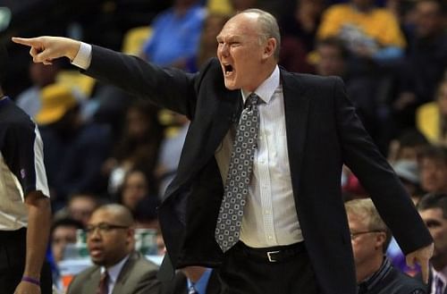 George Karl leads the Denver Nuggets at the Pepsi Center on April 30, 2013 in Denver