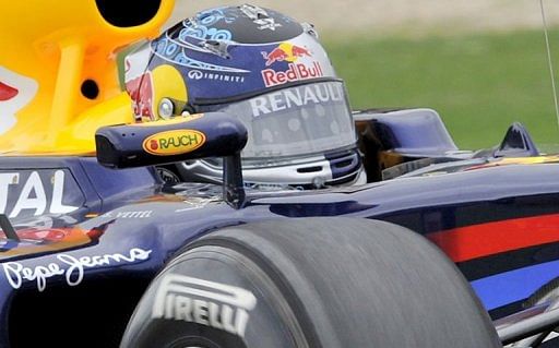 Sebastian Vettel drives during the first practice session of the Australian Grand Prix in Melbourne on March 25, 2011