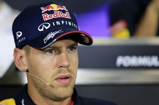 Sebastian Vettel sits during a press conference at the Circuit de Catalunya in Montmelo near Barcelona on May 9, 2013