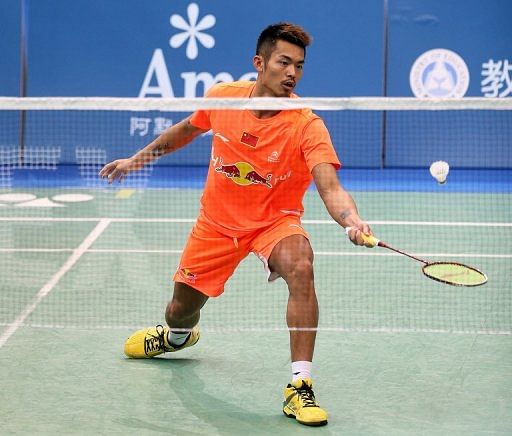 Lin Dan is pictured during his Badminton Asia Championships match against Tuan Duc Do in Taipei on April 17, 2013