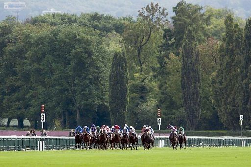 Jockeys compete at the Longchamp racecourse in Paris in 2010
