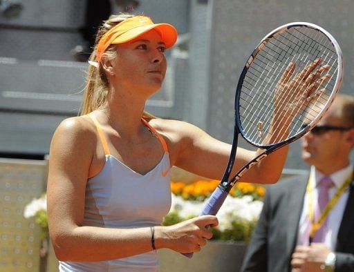 Russian player Maria Sharapova at the Madrid Masters at the Magic Box sports complex in Madrid on May 11, 2013