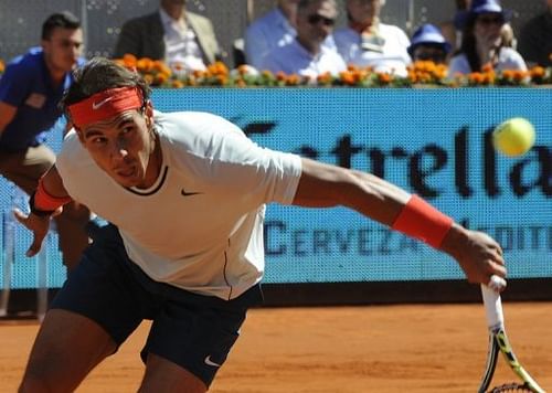 Spanish player Rafael Nadal at the Madrid Masters, the Magic Box sports complex in Madrid on May 11, 2013