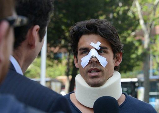 Thomas Drouet of Monaco, training partner of Australian tennis player Bernard Tomic in Madrid on May 6, 2013