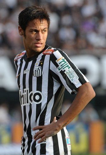 Neymar plays for Santos FC against Corinthians, at Pacaembu stadium in Sao Paulo, Brazil, on May 12, 2013