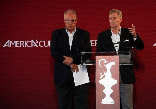 Iain Murray (L) and Tom Ehman give a news conference on May 14, 2013 in San Francisco, California