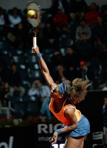 American Serena Williams serves to British player Laura Robson on May 14, 2013 at the Foro Italico in Rome