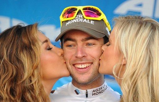 Sylvain Georges celebrates a stage victory in the Tour of California on May 18, 2012 at Big Bear Lake, California