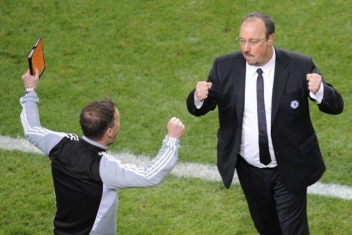 Chelsea manager Rafael Benitez celebrates his team&#039;s victory at the end of the UEFA Europa League final on May 15, 2013