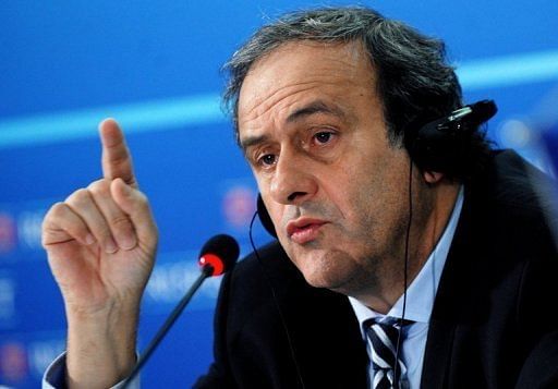 UEFA president Michel Platini speaks during a news conference in the Bulgarian capital Sofia, on March 28, 2013