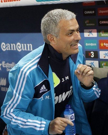 Real Madrid coach Jose Mourinho is pictured during the Spanish league match against Espanyol on May 11, 2013