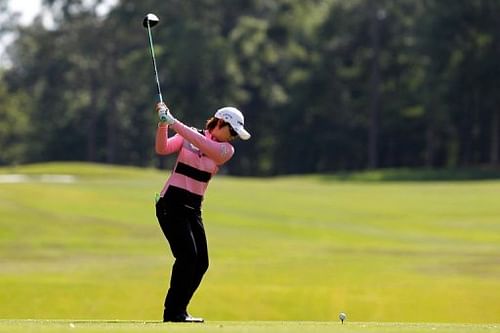 Ji Eun-Hee of S.Korea hits her tee shot on the 11th hole during 1st round of the Mobile Bay LPGA Classic, May 16, 2013