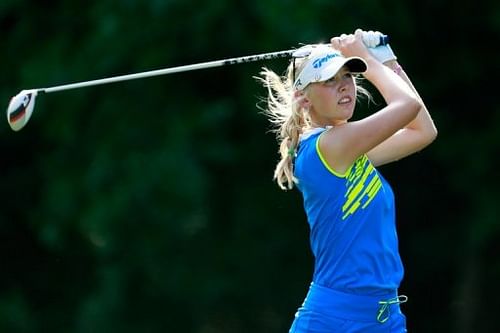 Jessica Korda hits her tee shot at the Mobile Bay LPGA Classic, in Mobile, on May 17, 2013