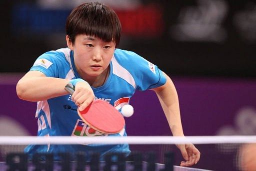 Singapore&#039;s Feng Tianwei plays at the World Table Tennis Championships in Paris on May 17, 2013