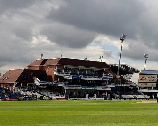 View of the main pavilion at Headingley cricket ground in Leeds, on July 21, 2010