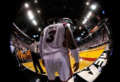 Dwyane Wade of Miami Heat waits to inbound the ball in the game against the Indiana Pacers, May 24, 2013 in Miami