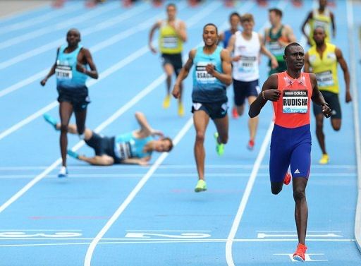 David Rudisha of Kenya wins the mens 800 meter final at Icahn Stadium on May 25, 2013 in New York City