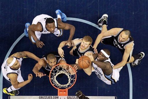 Zach Randolph of the Memphis Grizzlies goes up for the ball during the game against the San Antonio Spurs, May 25, 2013