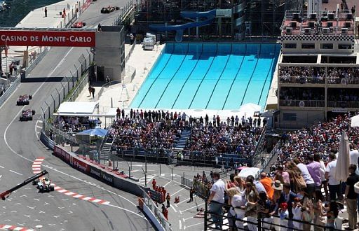 Cars race during the Monaco Formula One Grand Prix at the Circuit de Monaco in Monte Carlo on May 26, 2013