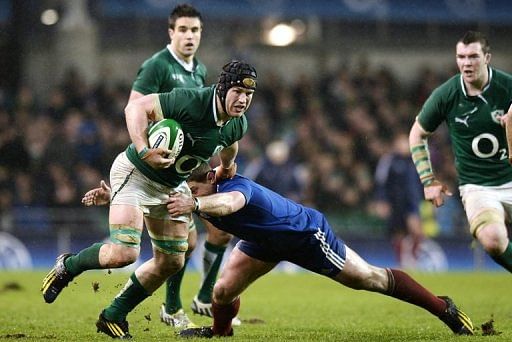 Irish hooker Rory Best (L) is pictured during a Six Nations match in Dublin on March 9, 2013