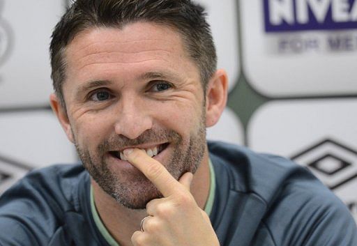 Robbie Keane attends a press conference in Stockholm, Sweden, on March 21, 2013