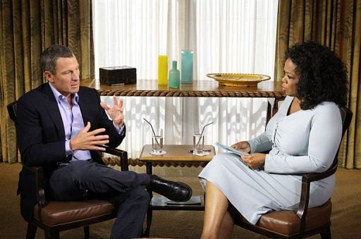 US talk show host Oprah Winfrey interviews Lance Armstrong, January 15, 2013