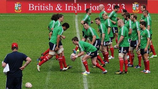 British and Irish Lions players attend a training session in Hong Kong on May 29, 2013