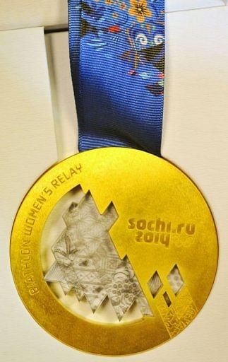 The Sochi 2014 Olympic gold medal, displayed at the SportAccord International Convention in St Petersburg, May 30, 2013