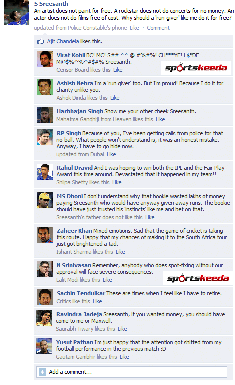Sreesanth updates his FB wall