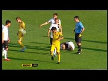 Video: Ukrainian player gets sent off for deflecting the ball in the opposition player's face