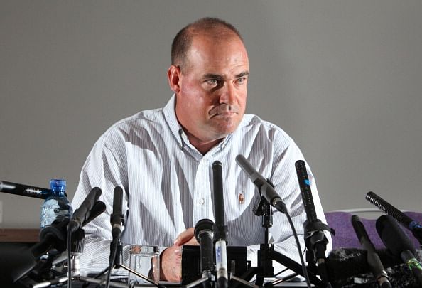Sacked Australian cricket coach Mickey Arthur speaks to journalists during a press conference 