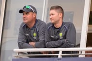Australia coach Mickey Arthur and test captain Michael Clarke look on during the ICC Champions Trophy Group A fixture between Sri Lanka and Australia at The Kia Oval on June 17, 2013 in London, England. (Photo by Mike Hewitt/Getty Images)
