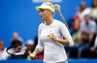 Donna Vekic of Croatia celebrates winning a point in the women's singles final against Daniela Hantuchova of Slovakia during day eight of the AEGON Classic Tennis Tournament at Edgbaston Priory Club on June 16, 2013 in Birmingham, England. (Photo by Ben Hoskins/Getty Images)