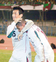 The two 'Bs': Bhaichung (lef) and Barreto