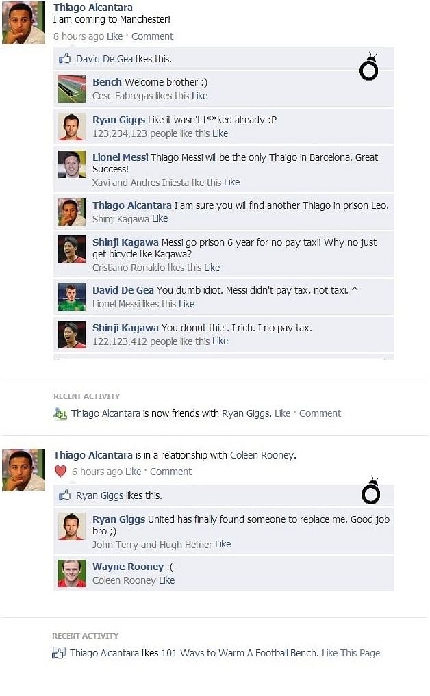 Fake FB Wall: Thiago Alcantara joins Manchester United