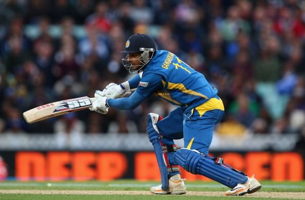 Kumar Sangakkara of Sri Lanka hits out during the ICC Champions Trophy Group A match between England and Sri Lanka at The Kia Oval on June 13, 2013 in London, England. (Getty Images)