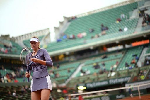 Maria Sharapova, seen during her 2nd round match against Canada&#039;s Eugenie Bouchard, in Paris, on May 30, 2013