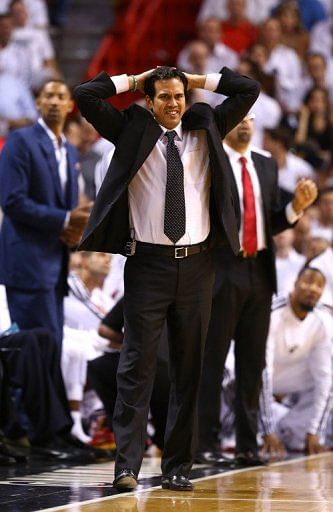 Head coach Erik Spoelstra of the Miami Heat, seen during the match against the Indiana Pacers, in Miami, on May 30, 2013
