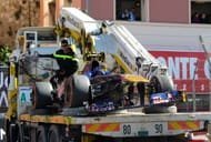 Ricciardo's car after Grosjean parked his car into the back of the Australian's.