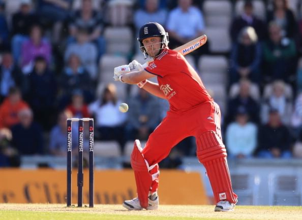 Jonathan Trott of England cuts the ball away during the 2nd Natwest Series ODI at the Ageas Bowl on June 2, 2013 in Southampton, England. (Getty Images)