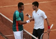 Jo Wilfred Tsonga and Novak Djokovic after last year's Quarter-Finals at the French Open. The Serb trumped the Frenchman.